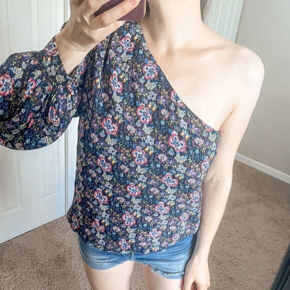 FRAME Floral One-Shoulder Blouse L - Picture 5 of 15